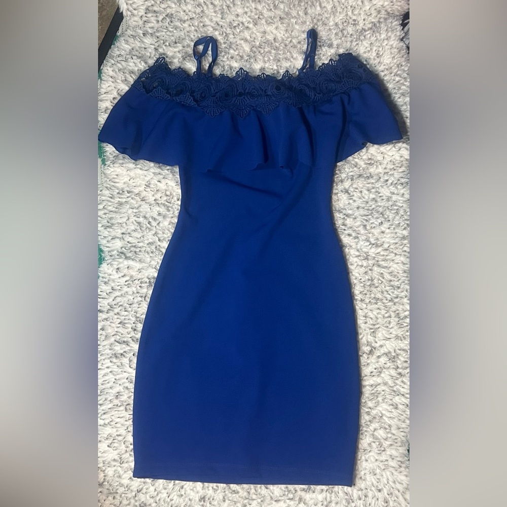 Blue Off-Shoulder Flutter Sleeve Mini Dress